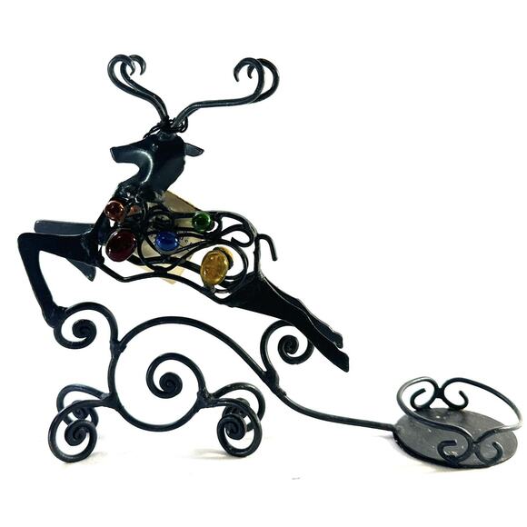 Pier 1 Metal Reindeer W/ Colorful Beads With Votive Candle Holder 9” Long - Picture 3 of 7